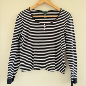 Ralph Lauren Women’s Large Parisian Chic Minimalist Top Striped Preppy Shirt